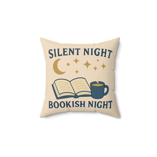 Silent Night, Bookish Night" Christmas Decorative Pillow – Cozy Book Lover Gift